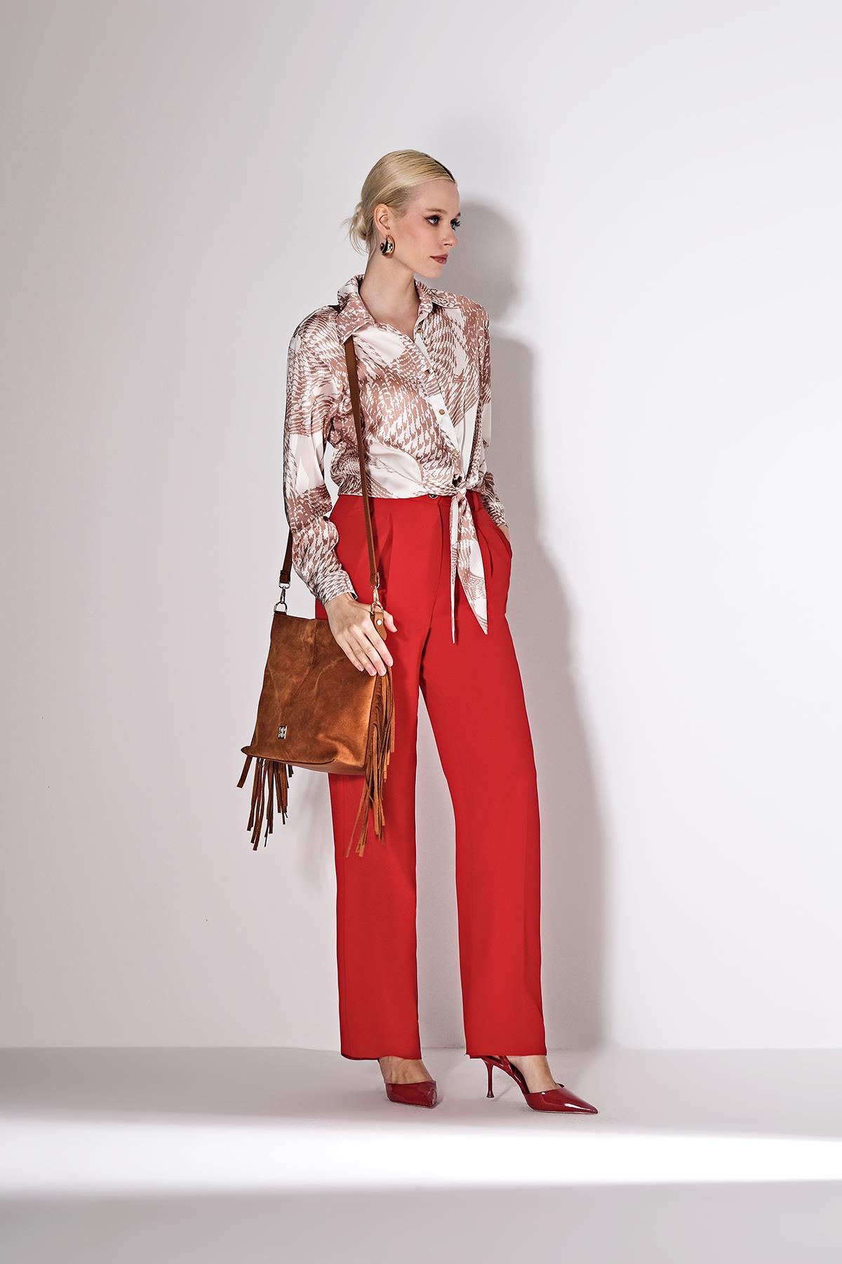 Pilili Yandan Cepli Bol Paça Pantolon