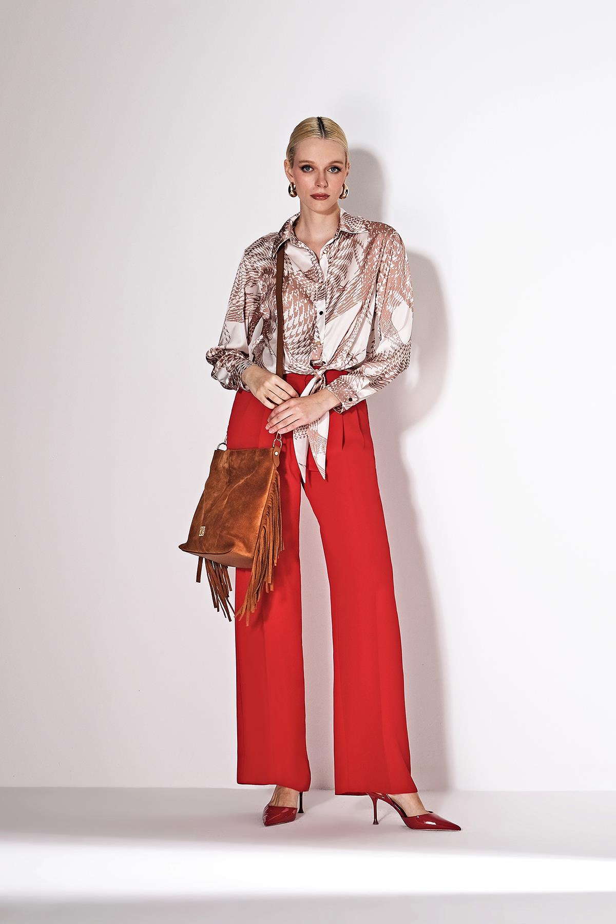 Pilili Yandan Cepli Bol Paça Pantolon