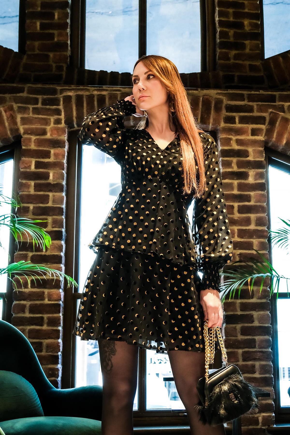 Puantiye Desenli Mini Elbise