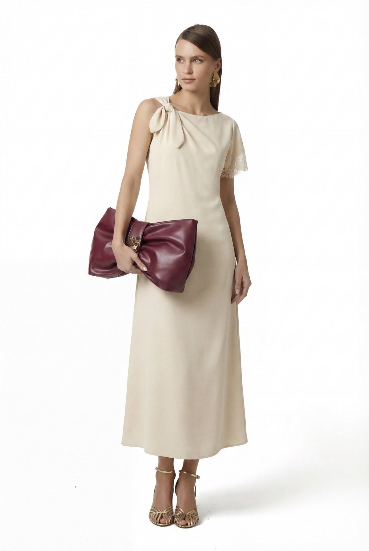 Saten Dantel Detaylı Elbise