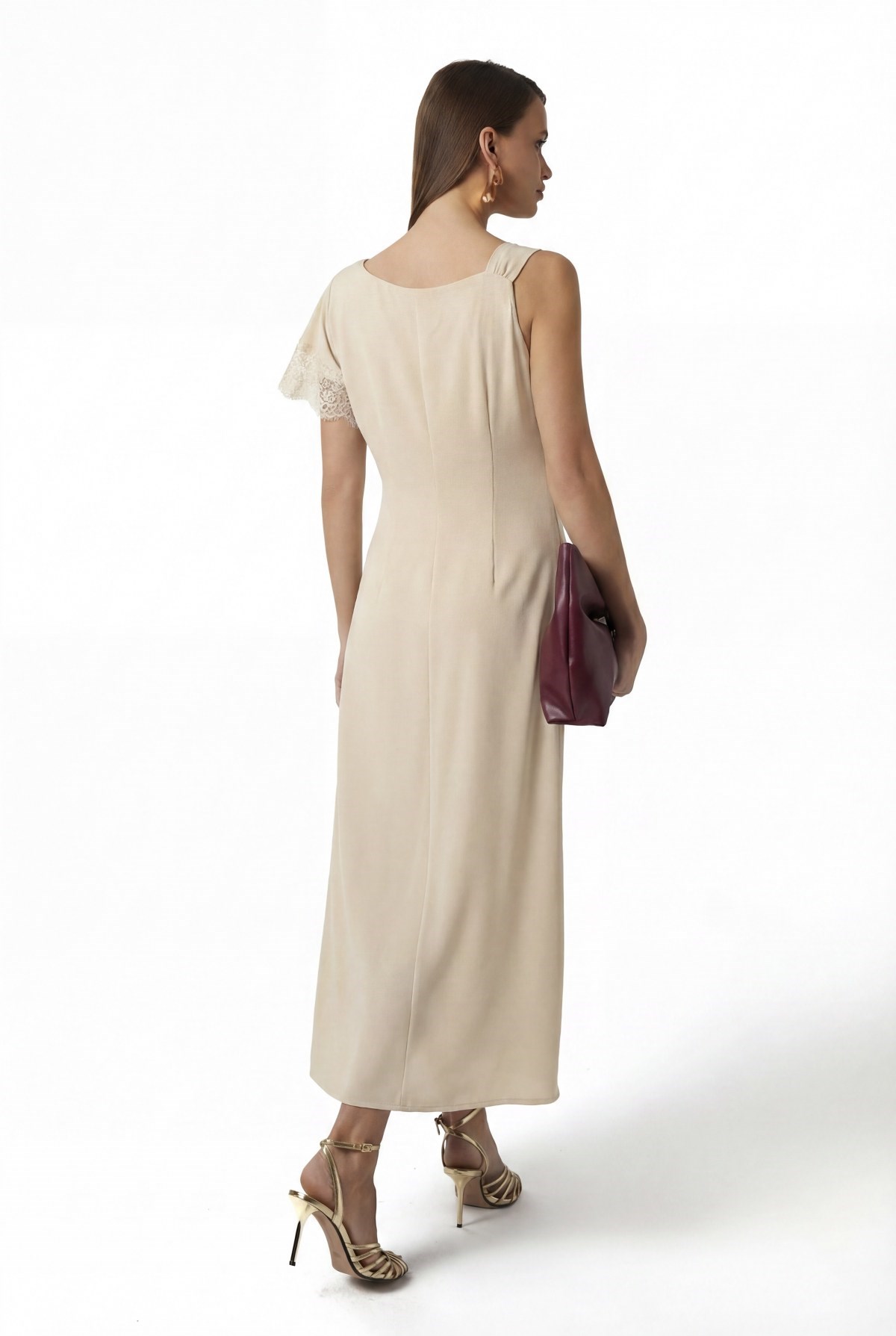 Saten Dantel Detaylı Elbise