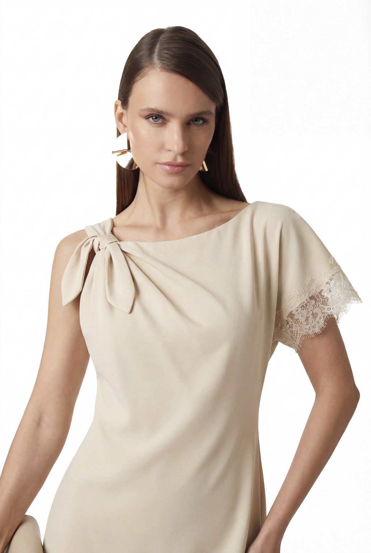 Saten Dantel Detaylı Elbise