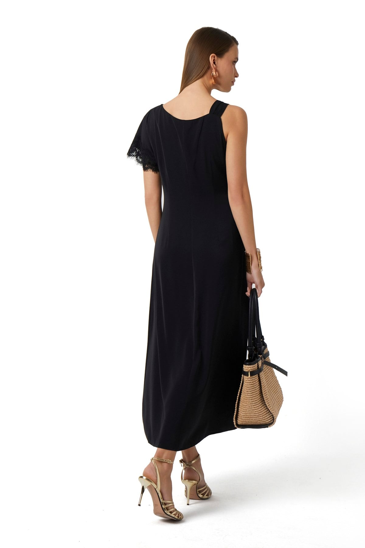 Saten Dantel Detaylı Elbise