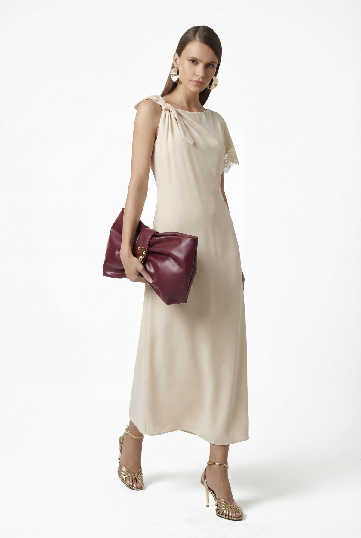 Saten Dantel Detaylı Elbise