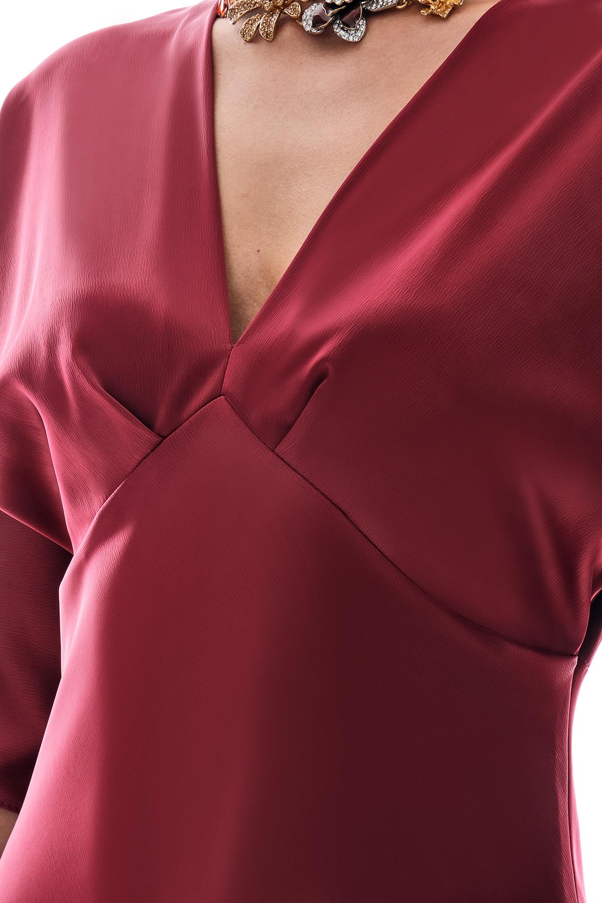 Saten Drapeli Midi Şık Elbise