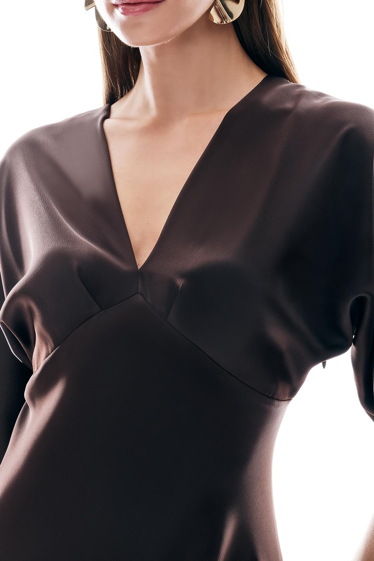 Saten Drapeli Midi Şık Elbise