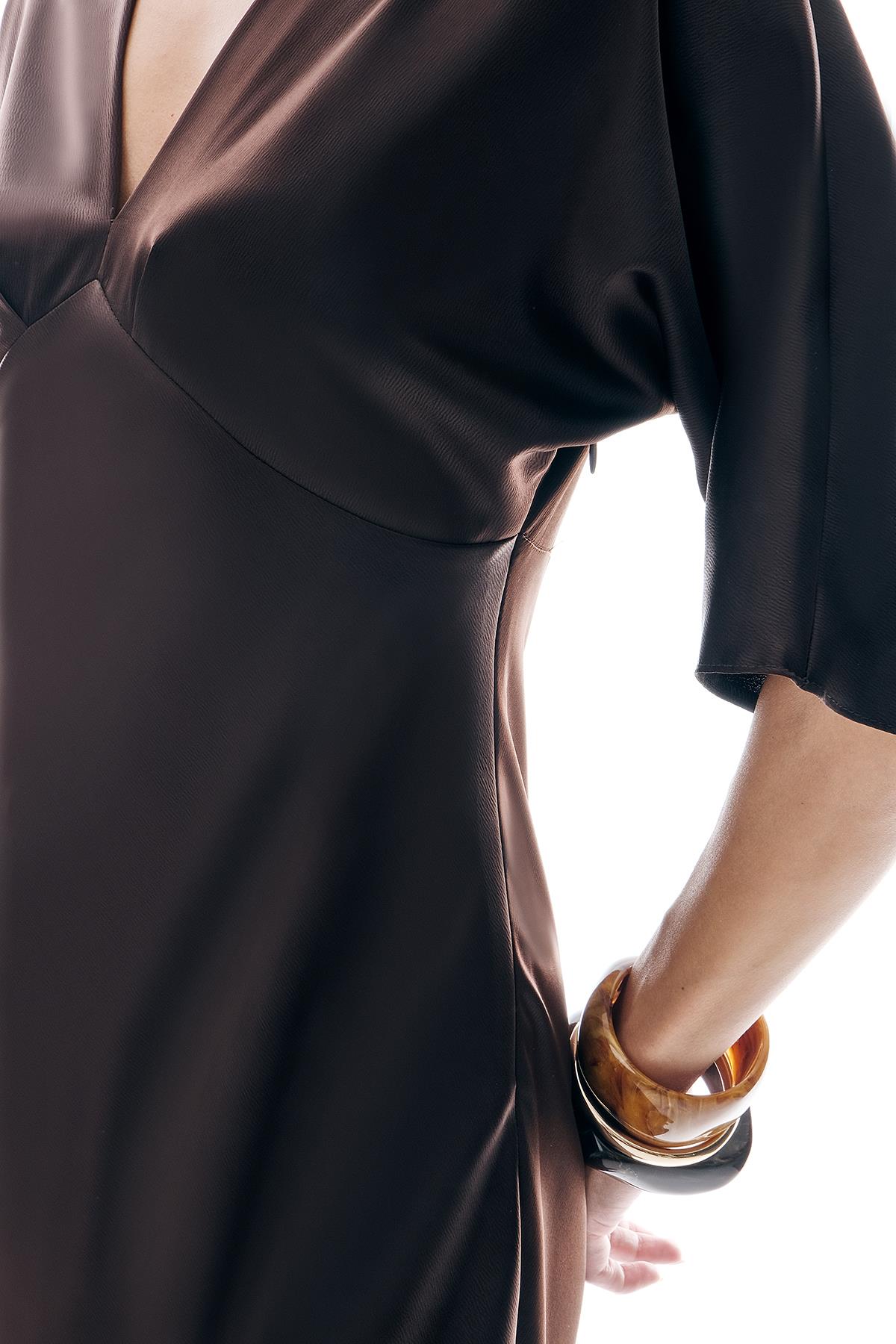 Saten Drapeli Midi Şık Elbise