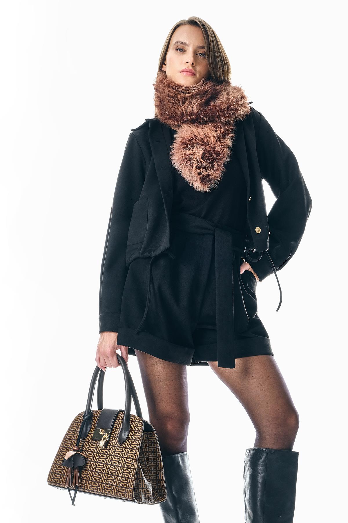 Süet Beli Kuşaklı Double Paça Şort