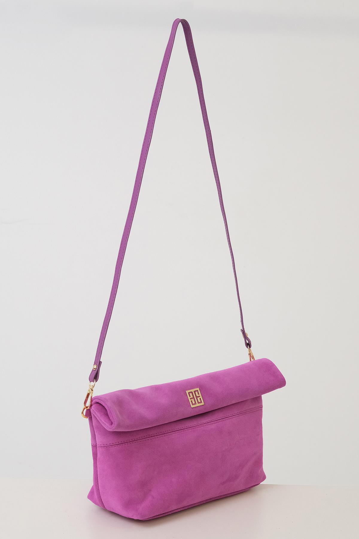 Süet Katlanır Kapamalı Şık Çanta