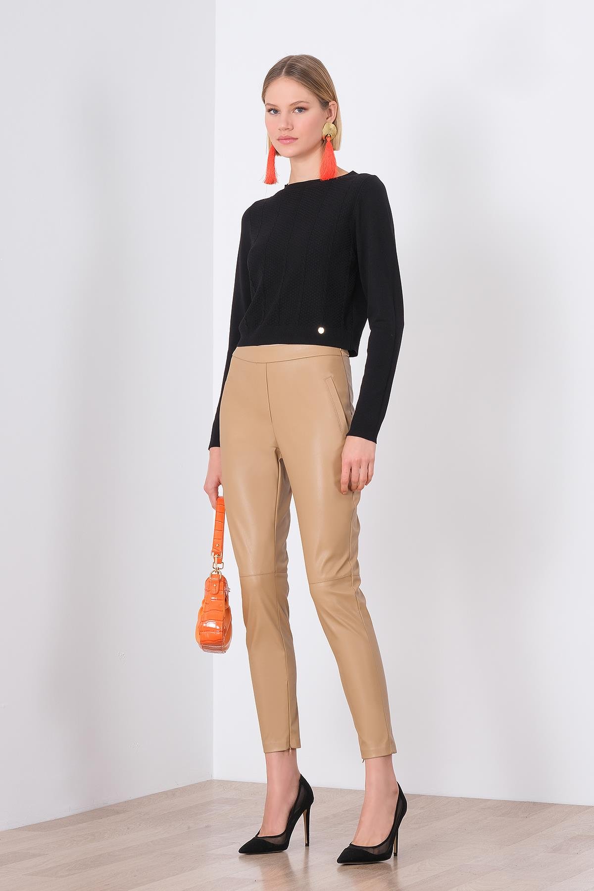 Suni Deri Skinny Pantolon