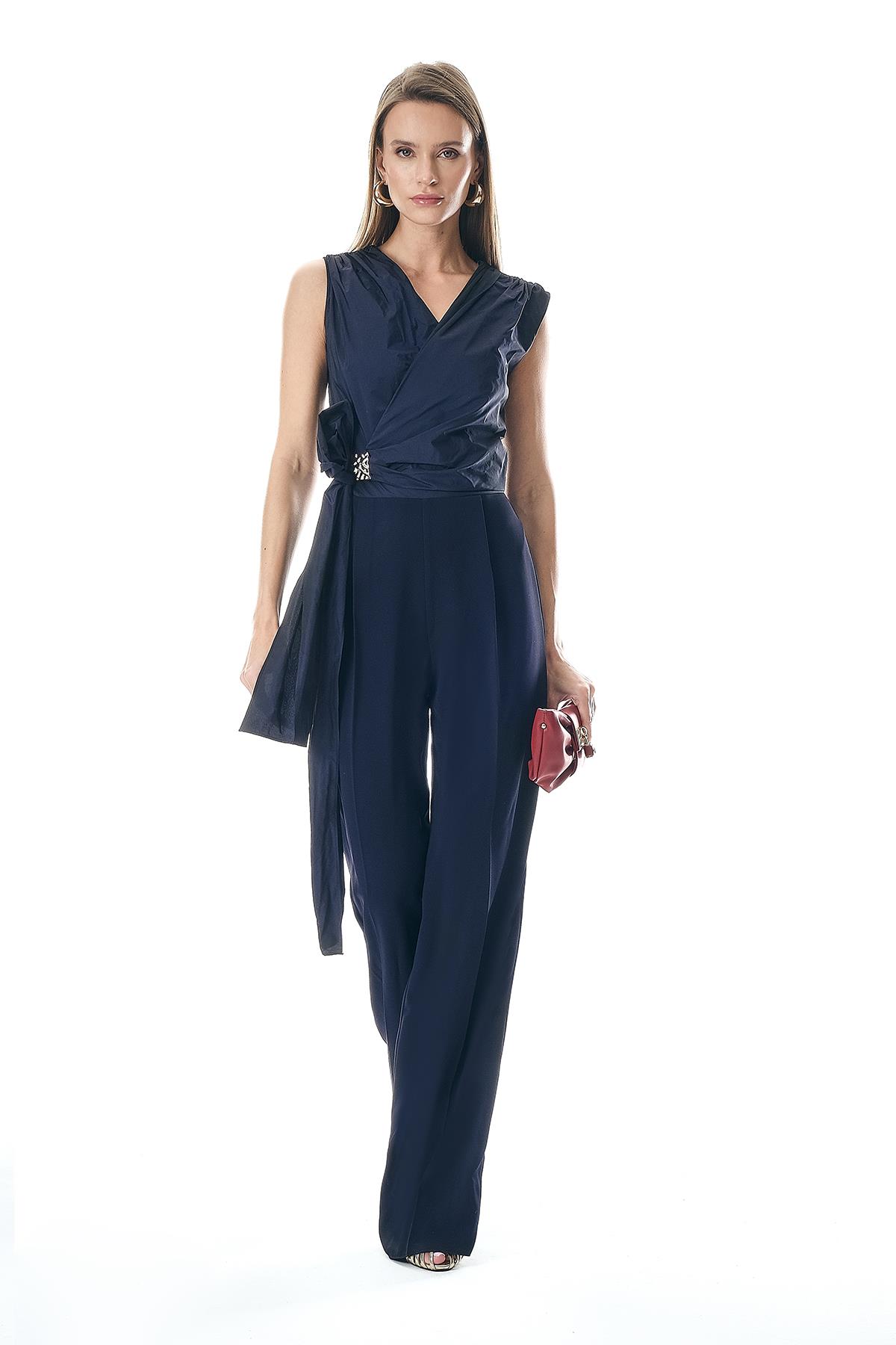 Tafta Garnili Gold Tokalı Bol Paça Tulum