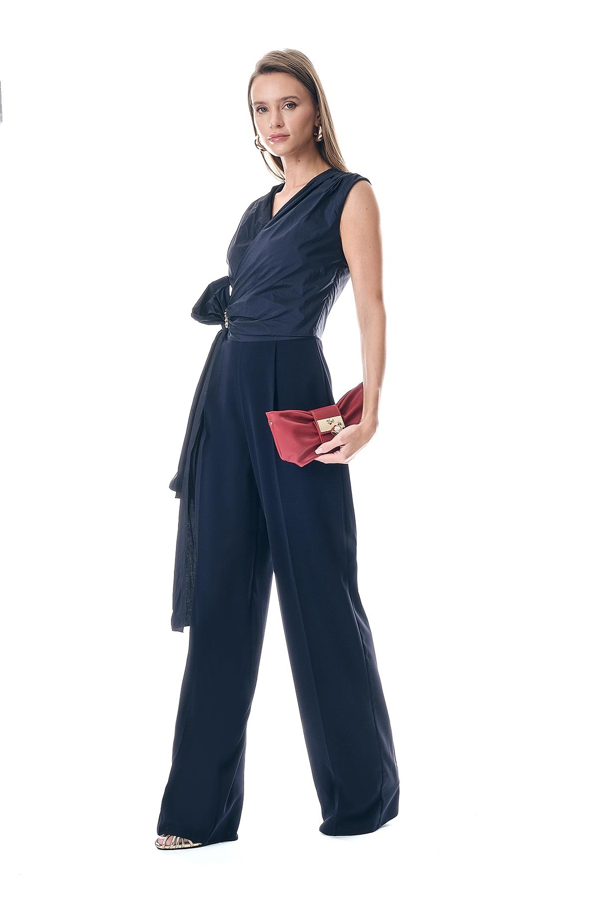 Tafta Garnili Gold Tokalı Bol Paça Tulum