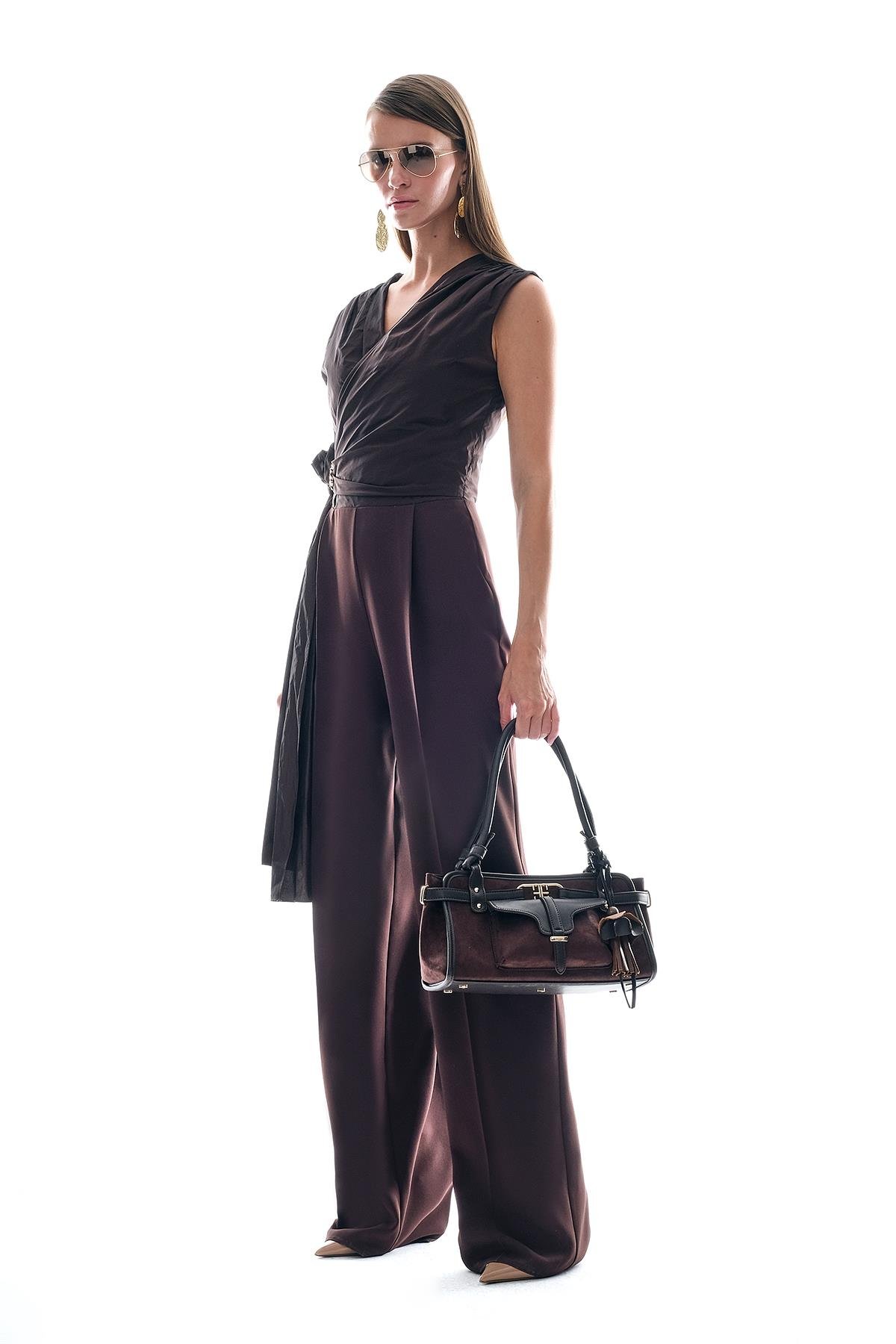 Tafta Garnili Gold Tokalı Bol Paça Tulum