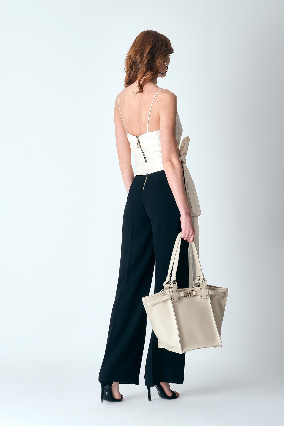 Tafta Garnili İnce Askılı Bol Paça Tulum