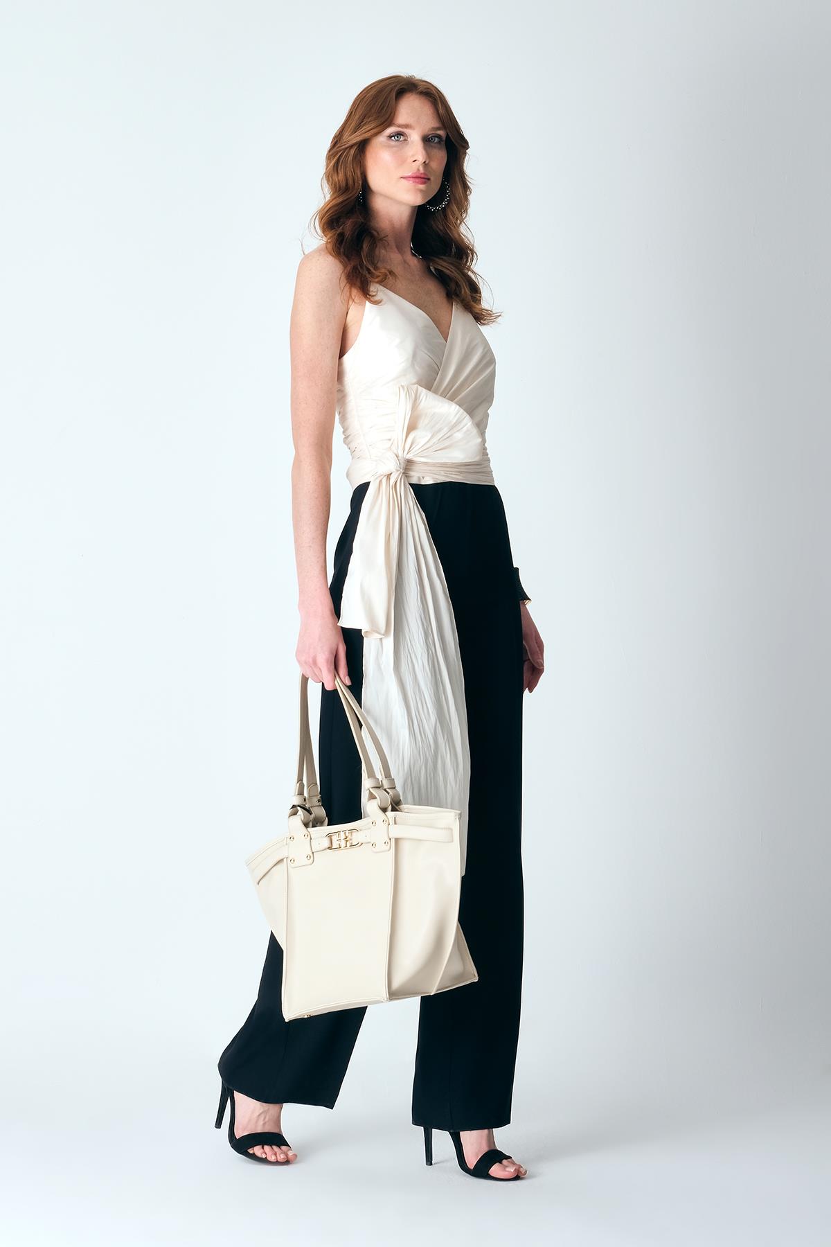 Tafta Garnili İnce Askılı Bol Paça Tulum