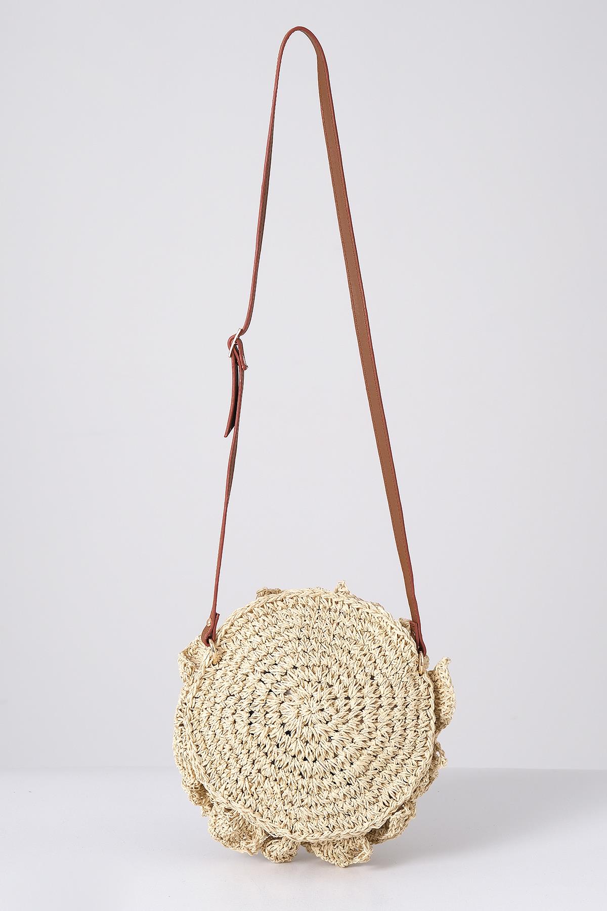 Tasarım Deri Askılı El Örgü Çanta