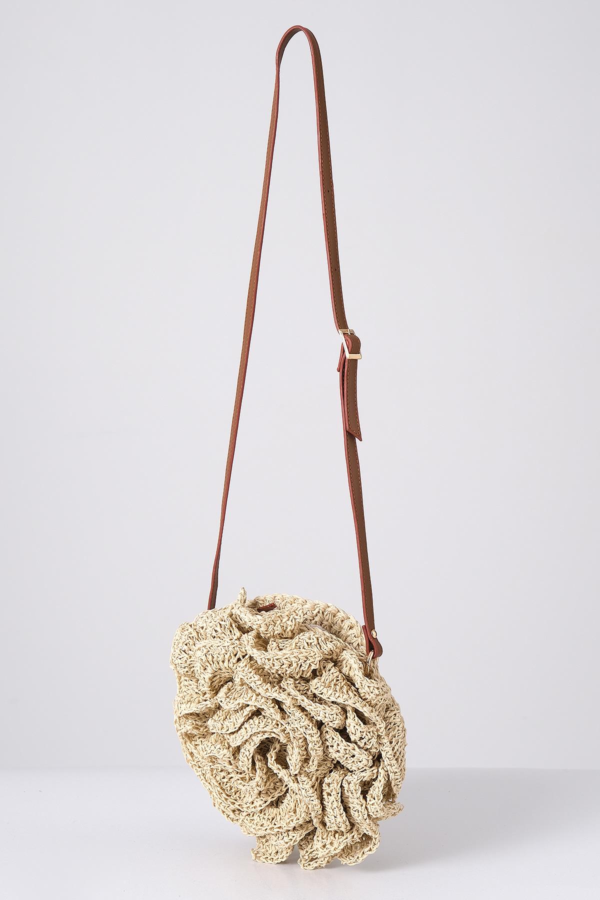 Tasarım Deri Askılı El Örgü Çanta