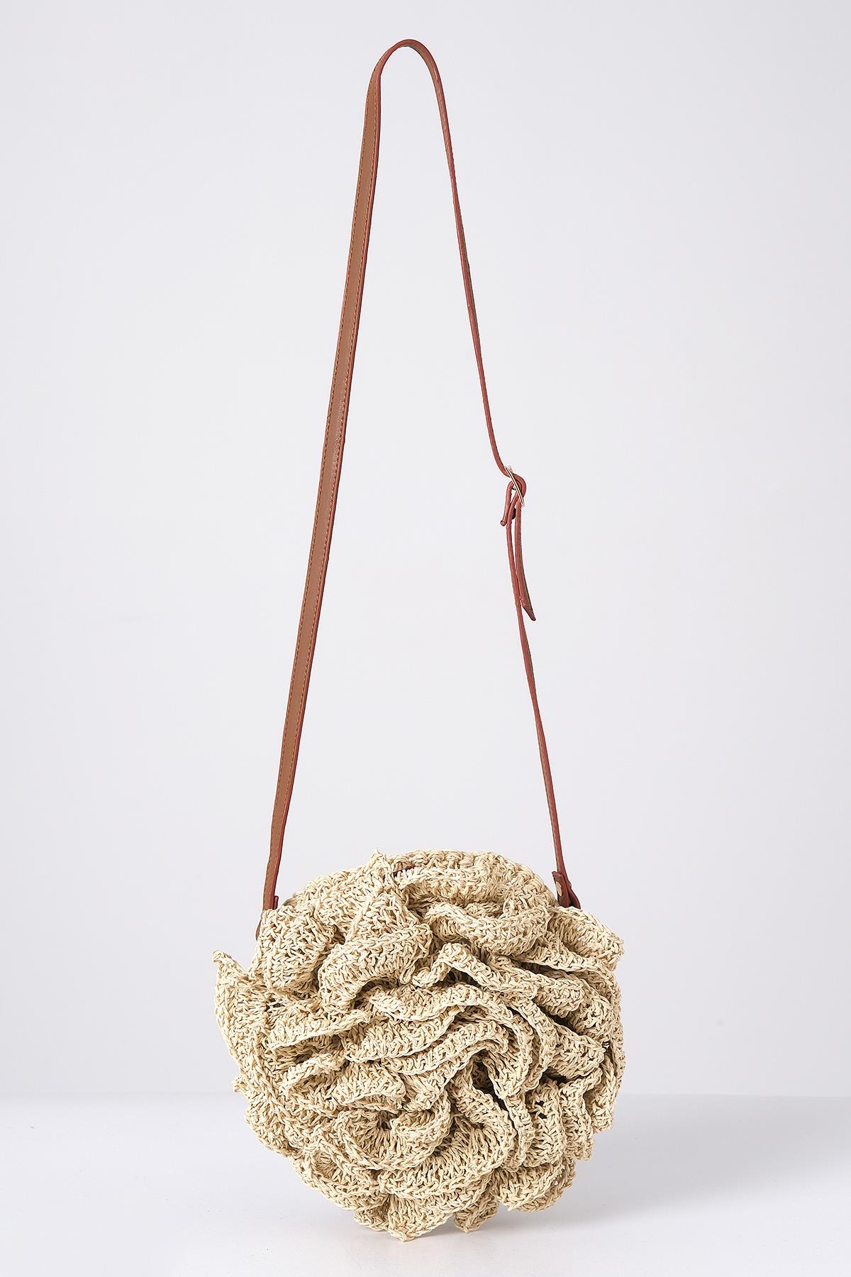 Tasarım Deri Askılı El Örgü Çanta