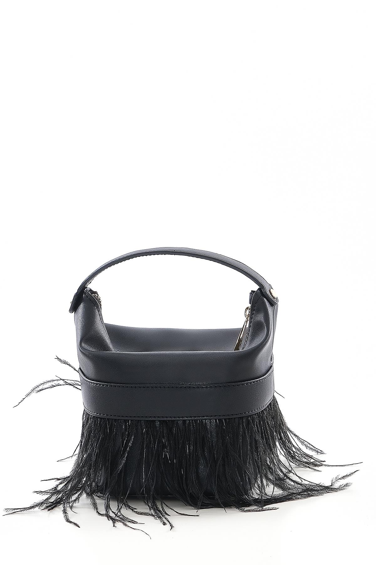 Tüy Detaylı, Parlak Taş Aksesuarlı, Gece, Abiye, Tasarım Çanta