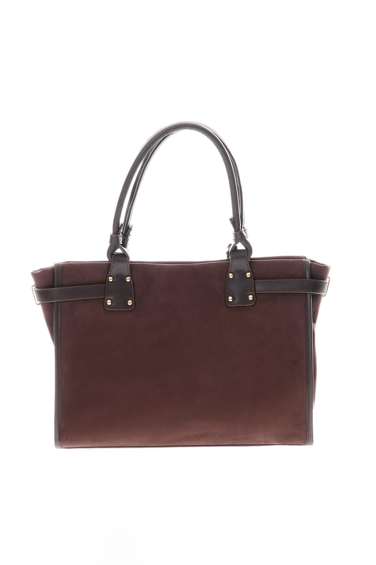 Süet Çiçek Aksesuarlı Büyük El Omuz Çanta