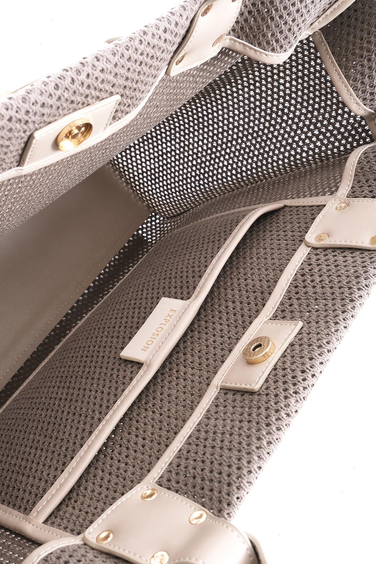 Vegan Deri, File Pamuk Garnili, Büyük, Plaj, Günlük Çanta