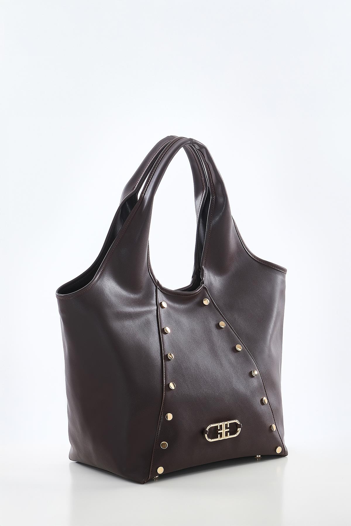 Vegan Deri, Süet Astarlı, Tasarımlı, Büyük, El Omuz Çanta