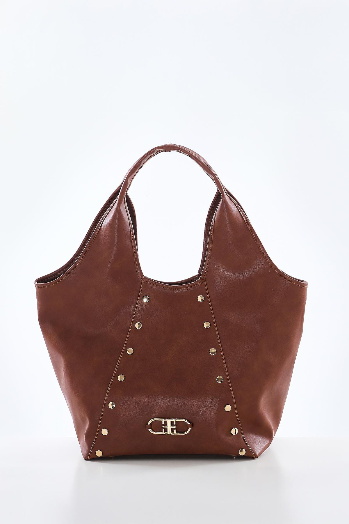 Vegan Deri, Süet Astarlı, Tasarımlı, Büyük, El Omuz Çanta