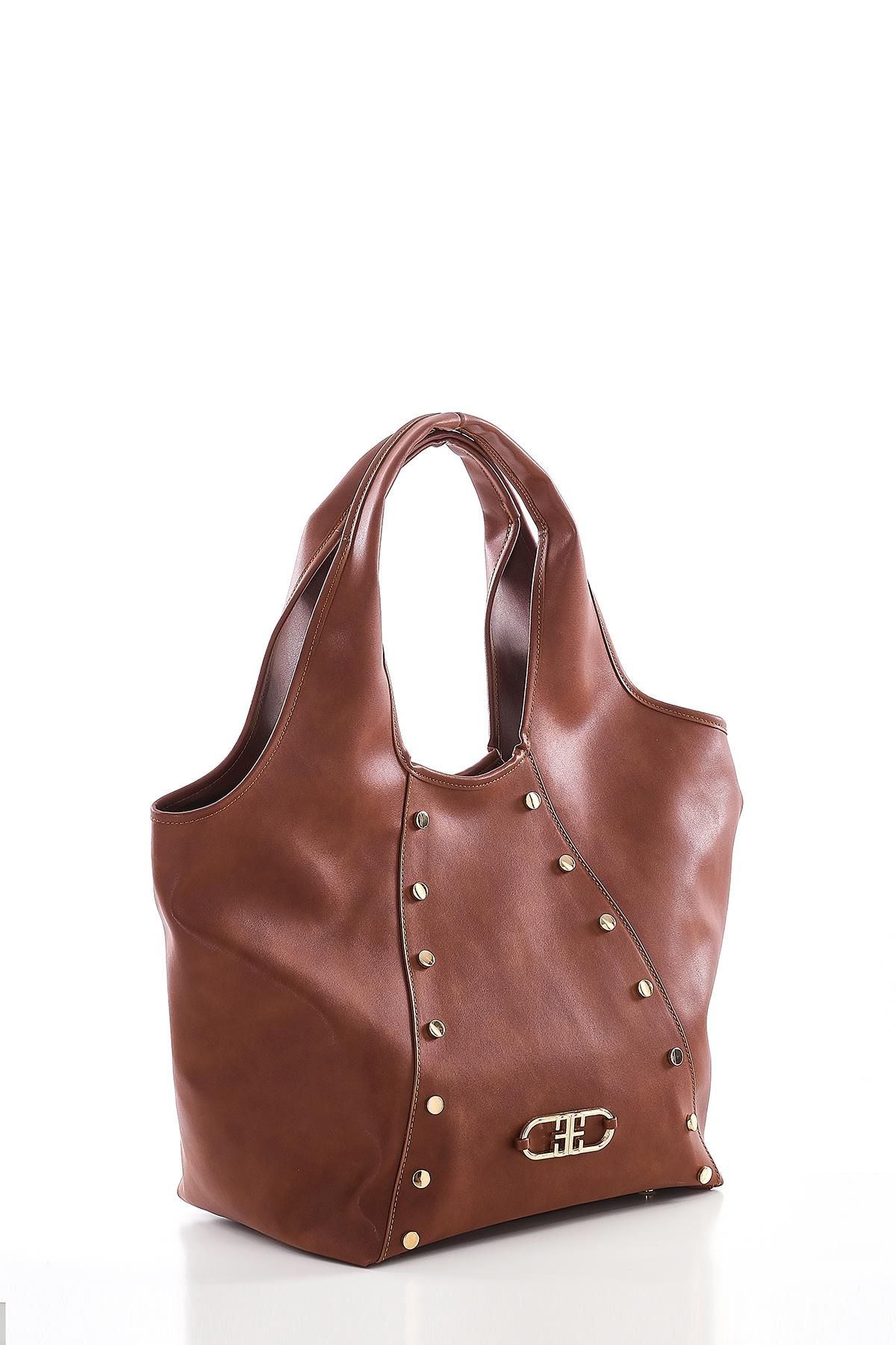 Vegan Deri, Süet Astarlı, Tasarımlı, Büyük, El Omuz Çanta