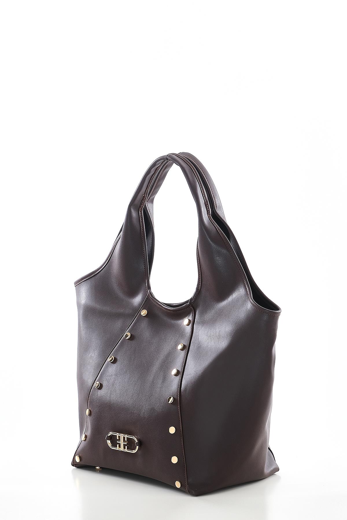 Vegan Deri, Süet Astarlı, Tasarımlı, Büyük, El Omuz Çanta