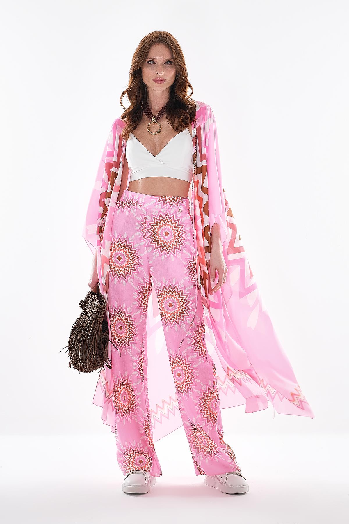 Vual  Kimono Ve Keten Bol Paça Pantolon Takım