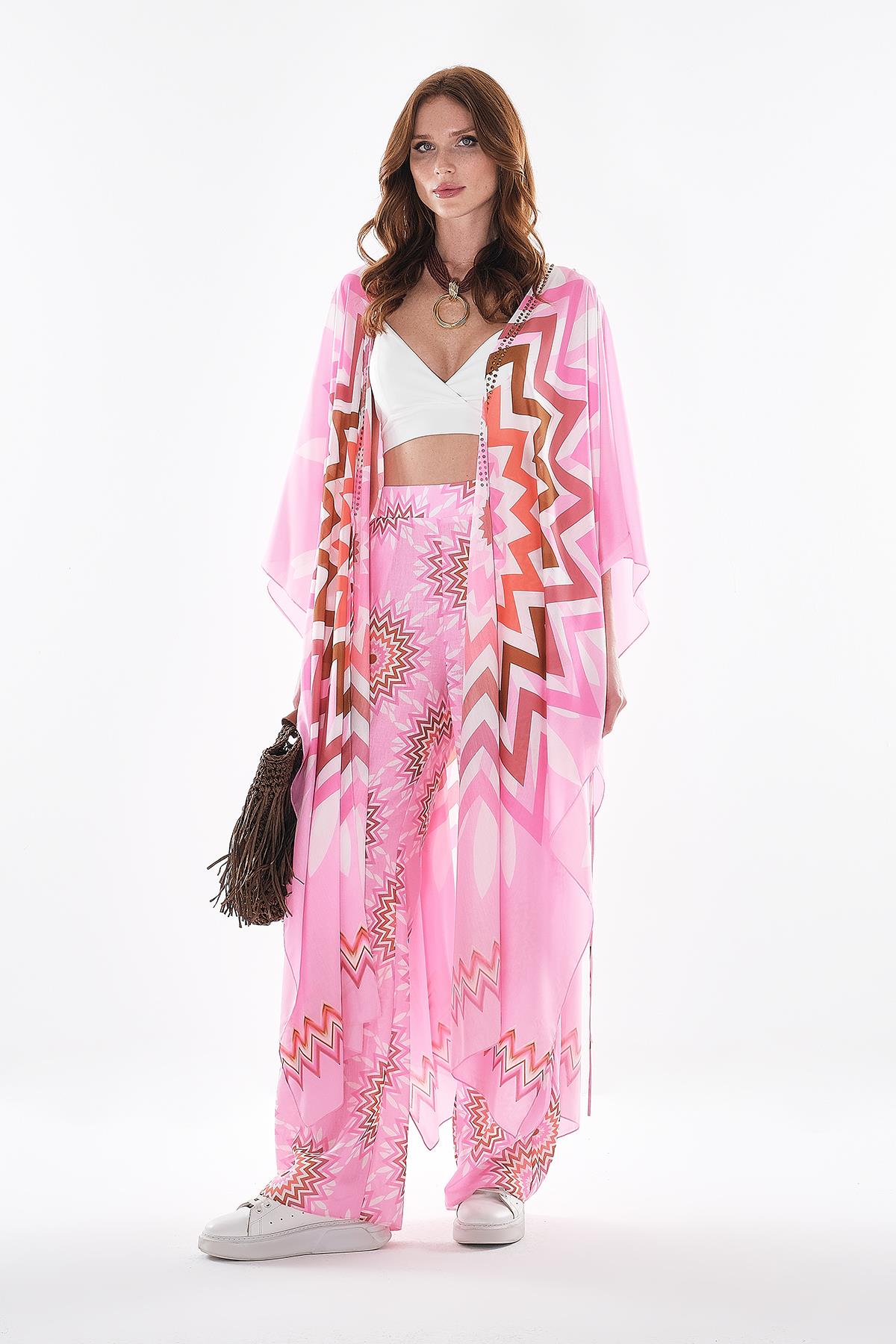 Vual  Kimono Ve Keten Bol Paça Pantolon Takım