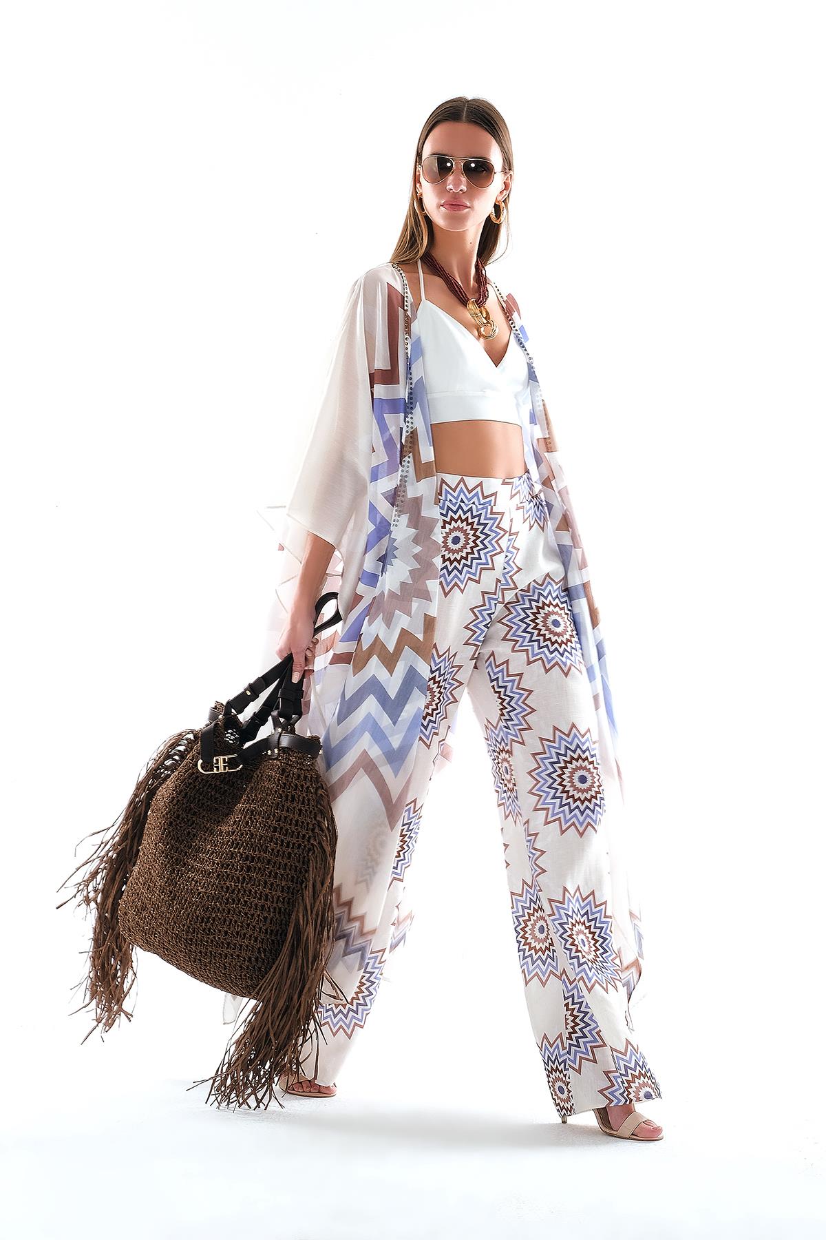 Vual  Kimono Ve Keten Bol Paça Pantolon Takım