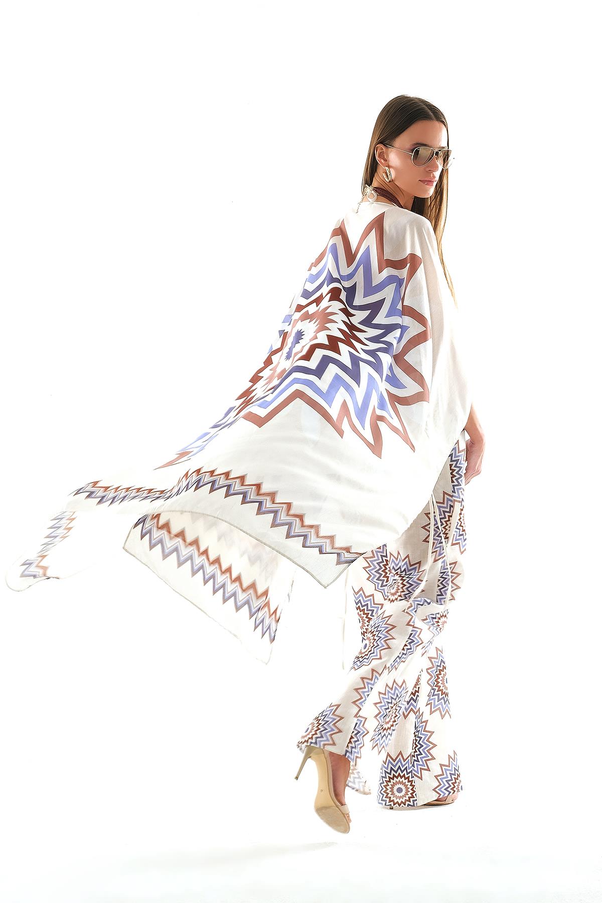 Vual  Kimono Ve Keten Bol Paça Pantolon Takım