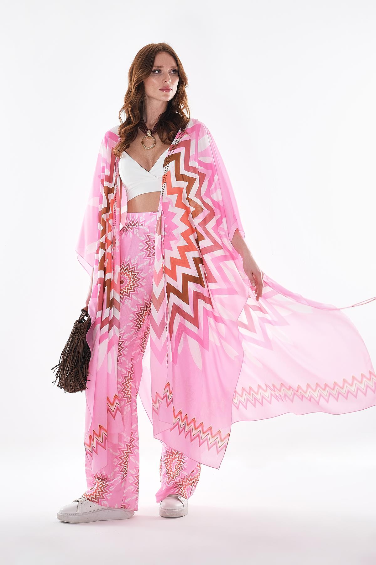 Vual  Kimono Ve Keten Bol Paça Pantolon Takım