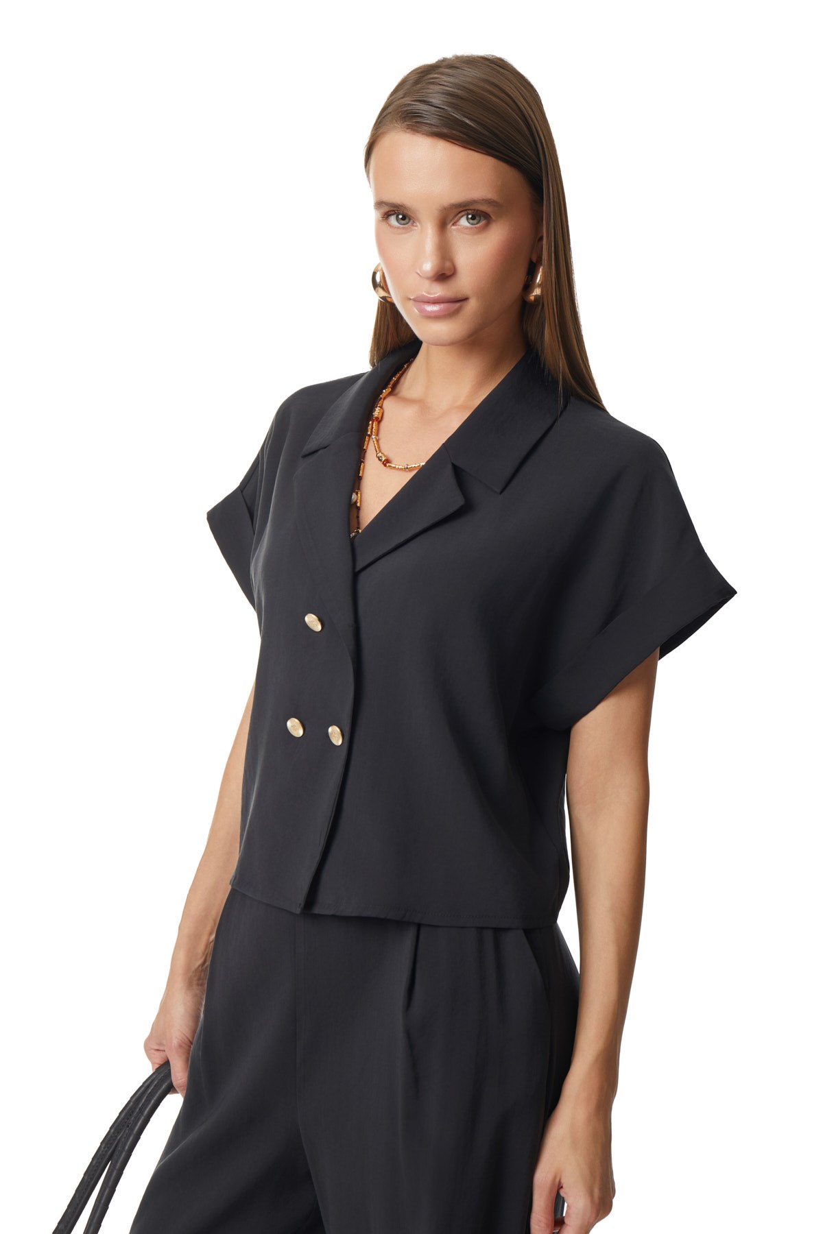 Yakalı Kruvaze Bluz