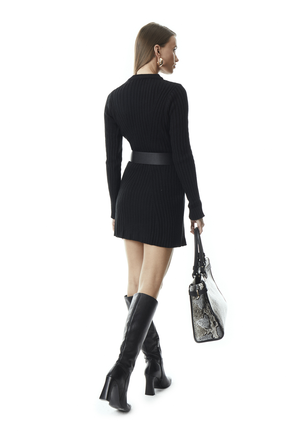 Yarım Balıkçı Yaka Mini Triko Elbise