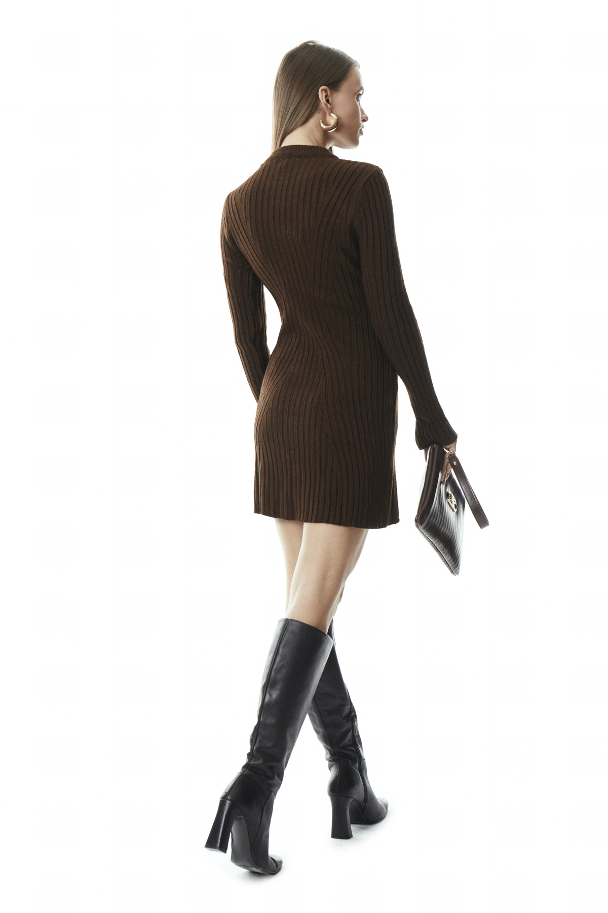 Yarım Balıkçı Yaka Mini Triko Elbise