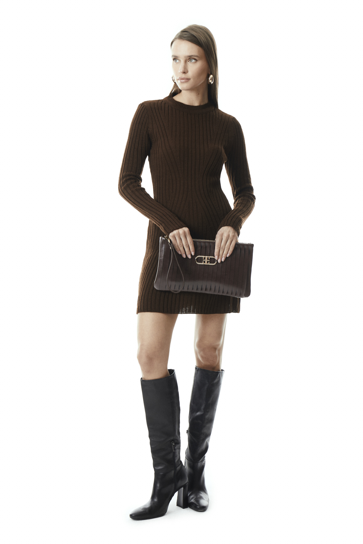 Yarım Balıkçı Yaka Mini Triko Elbise