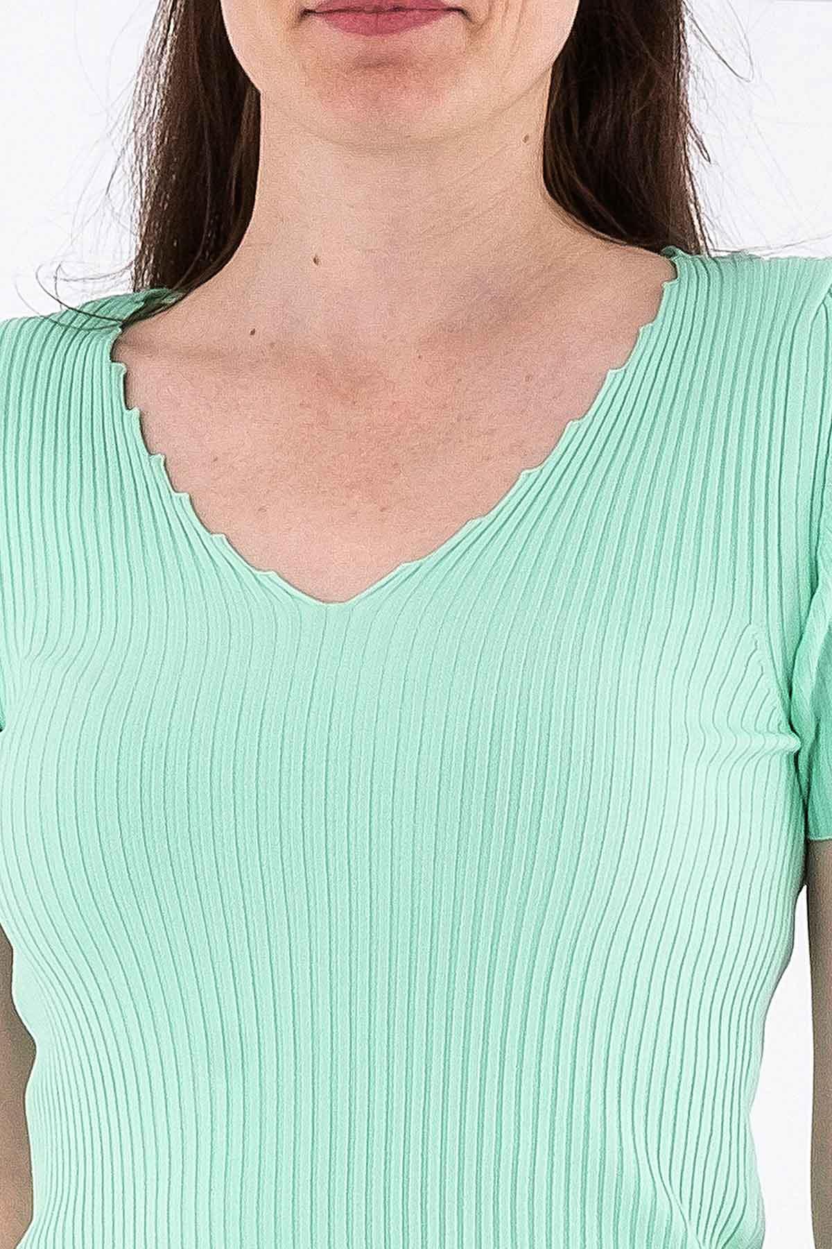 Yarım Kollu V Yaka Triko