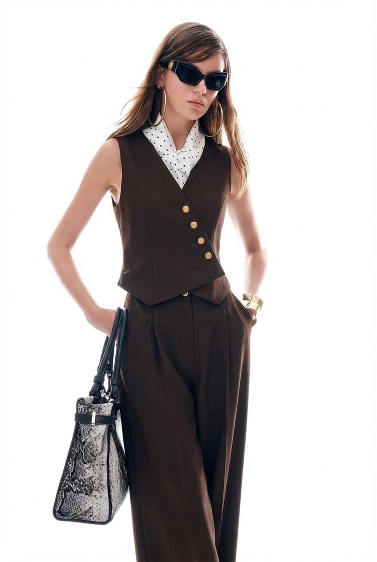 Yelek Görünümlü Gold Düğmeli Tulum