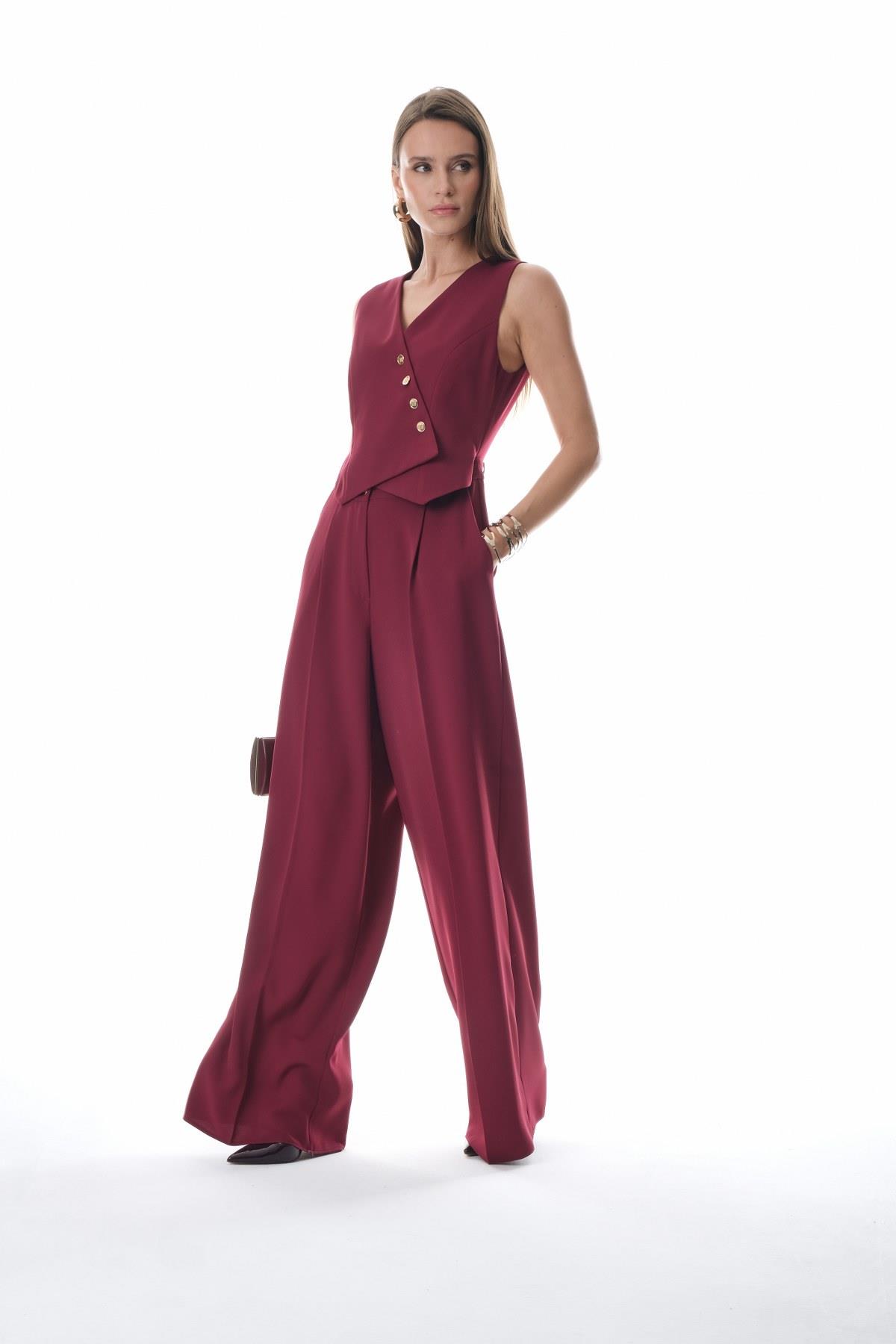 Yelek Görünümlü Gold Düğmeli Tulum