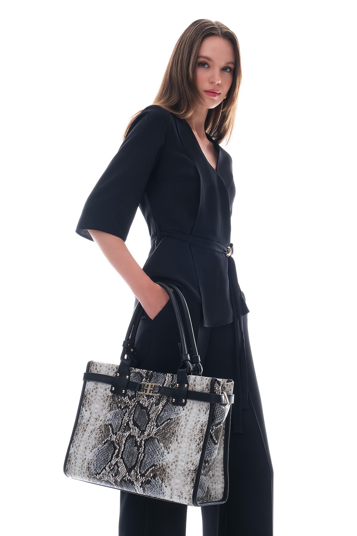 Yılan Desenli Büyük El Omuz Çanta