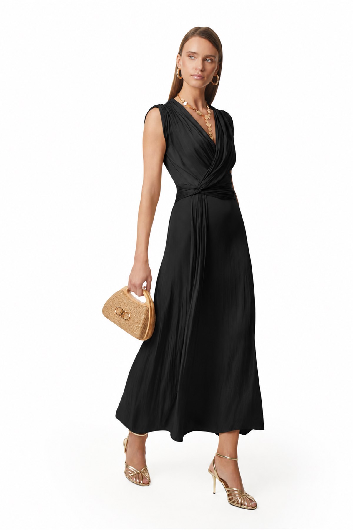 Yırtmaçlı Ve Drape Detaylı Elbise
