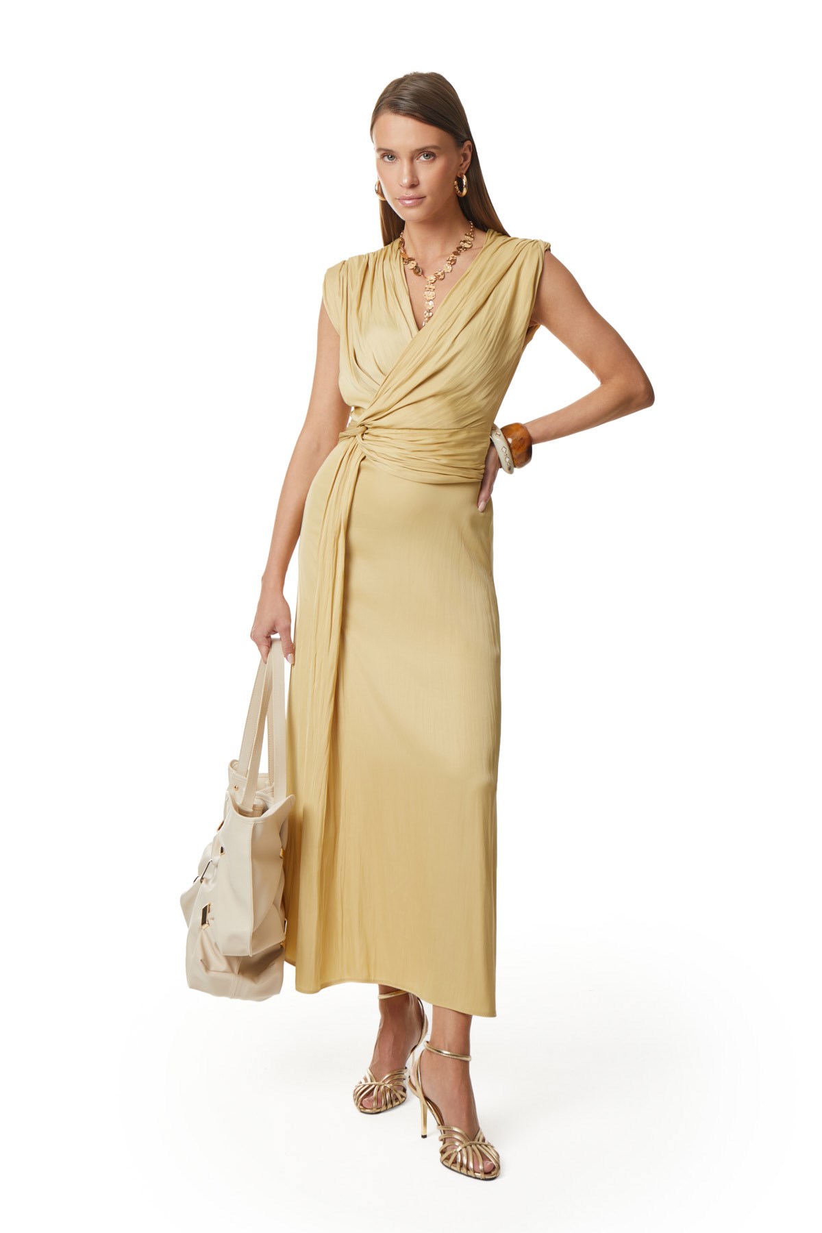 Yırtmaçlı Ve Drape Detaylı Elbise