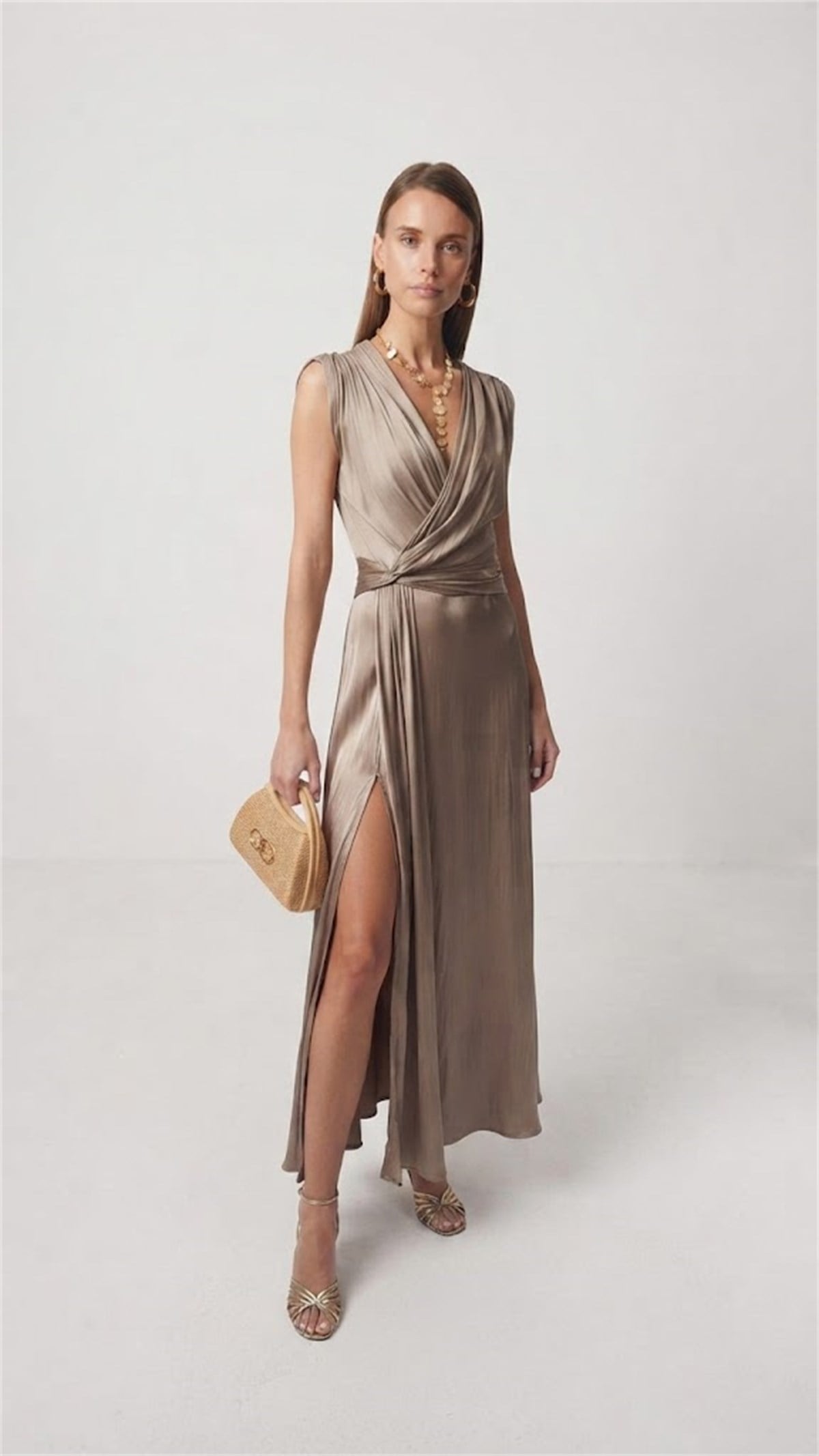 Yırtmaçlı Ve Drape Detaylı Elbise