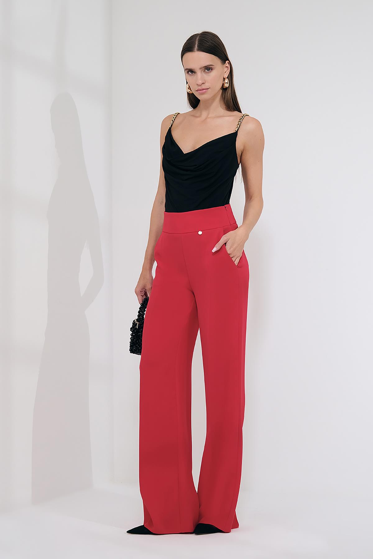 Yüksek Bel Cepli Pantolon