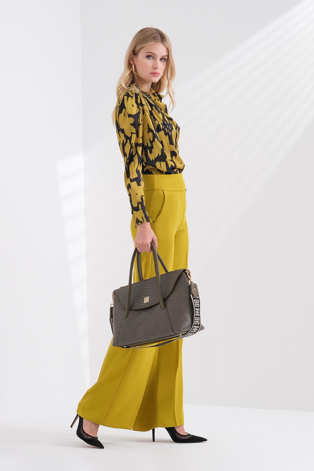 Yüksek Bel Cepli Pantolon