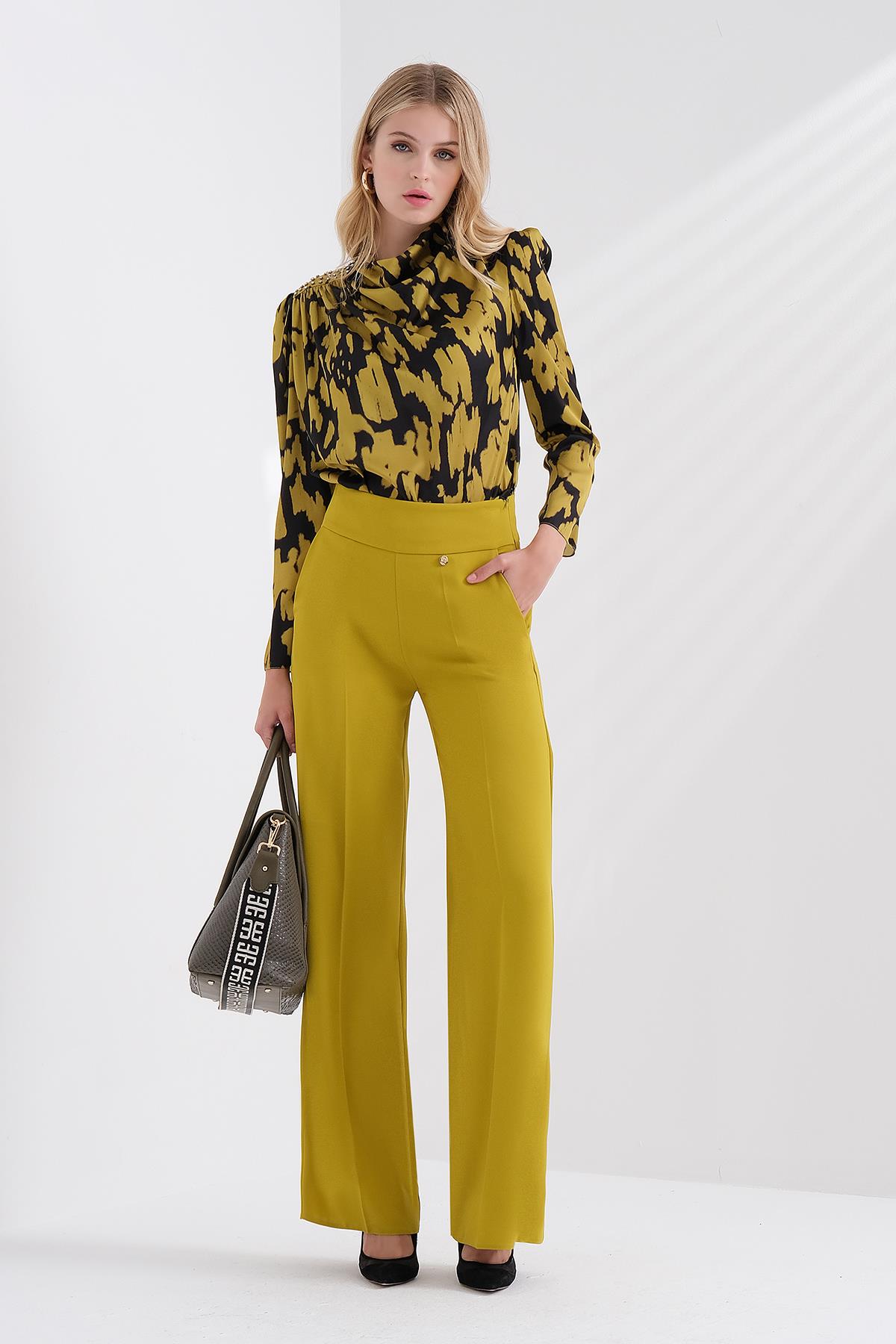 Yüksek Bel Cepli Pantolon