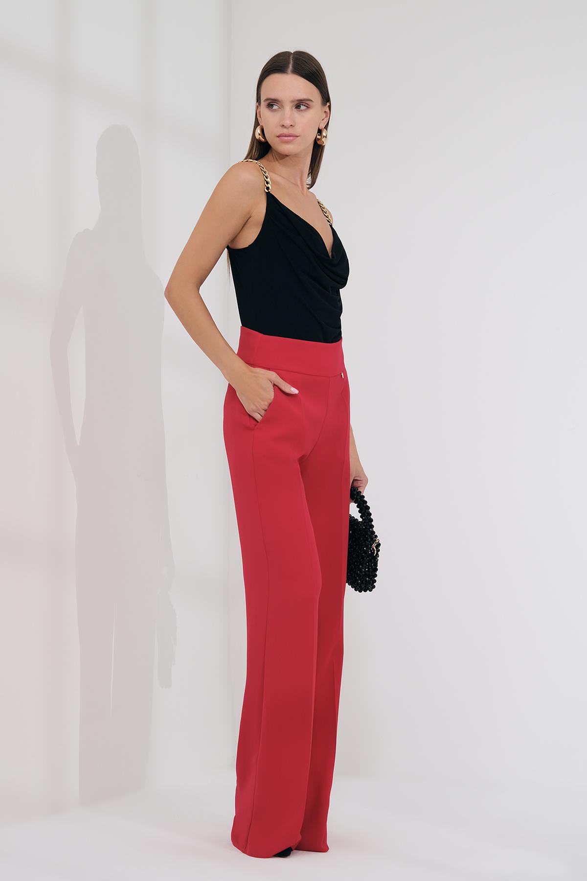 Yüksek Bel Cepli Pantolon