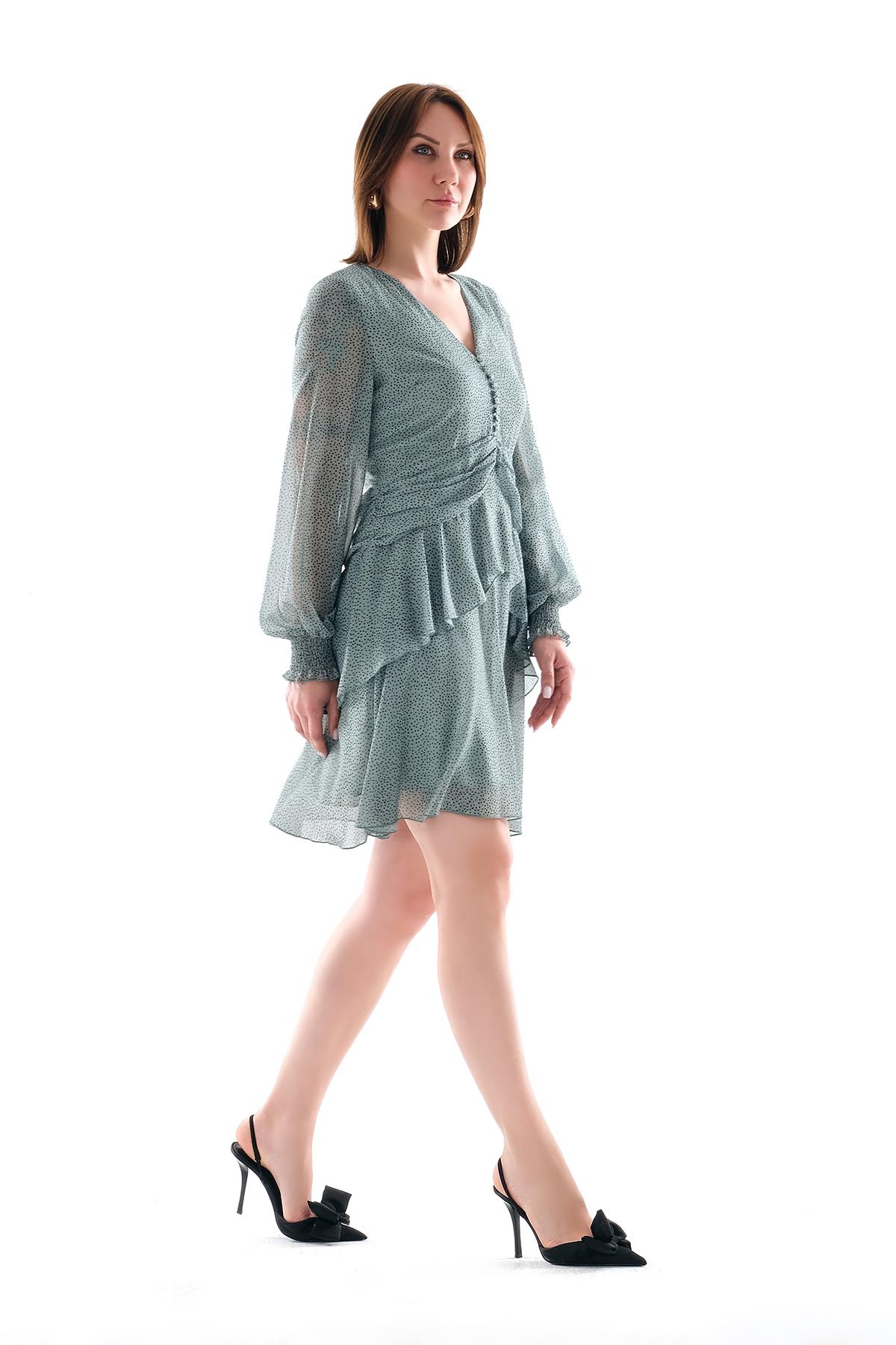 Zarif Detaylı Şifon Elbise.